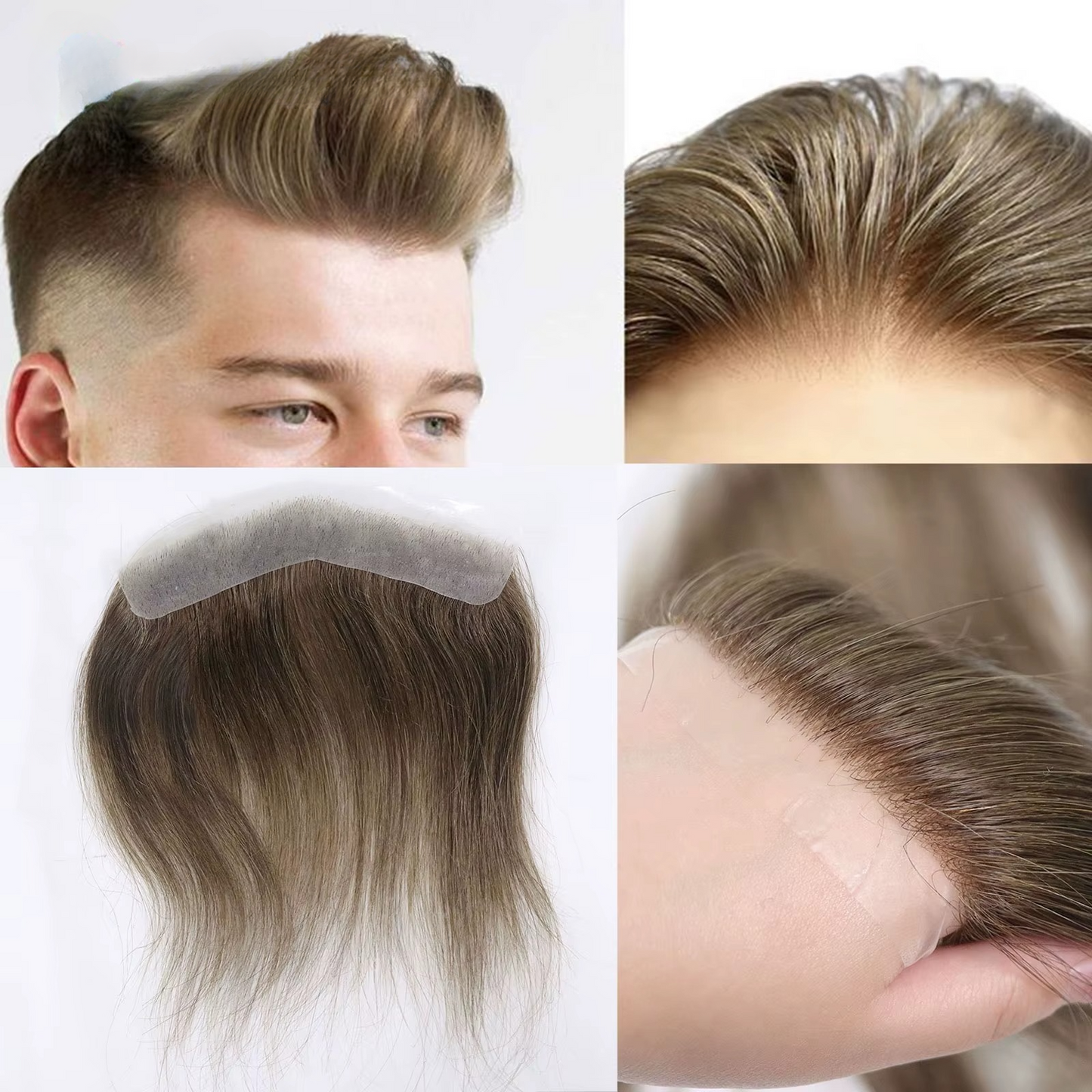 0.06mm Brown Straight Man Toupee V Style Frontal Hairline For Men 15cm Human Hair Ultra Thin Skin PU Men's Capillary Prosthesis