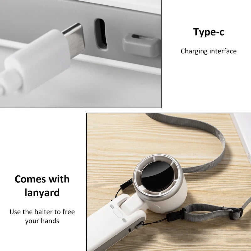 2024 Summer Fan Hand-held Folding High-speed Turbo Fan New Hanging Neck Outdoor Fan Desktop Portable LED Adjustment Student Fans