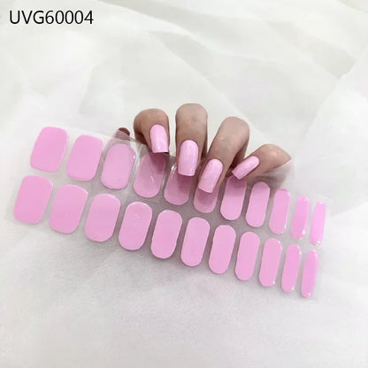 16/20/22Tips Semi-Cured Nail Wraps Simple Color Adhesive Waterproof Long Lasting Gel Nail Stickers set for UV Lamp Need Manicure