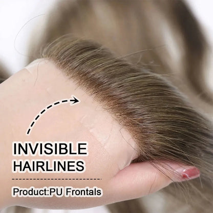 0.06mm Brown Straight Man Toupee V Style Frontal Hairline For Men 15cm Human Hair Ultra Thin Skin PU Men's Capillary Prosthesis