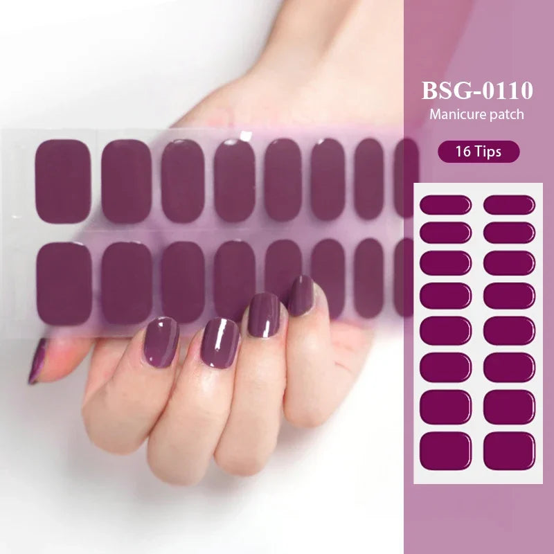 16/20/22Tips Semi-Cured Nail Wraps Simple Color Adhesive Waterproof Long Lasting Gel Nail Stickers set for UV Lamp Need Manicure