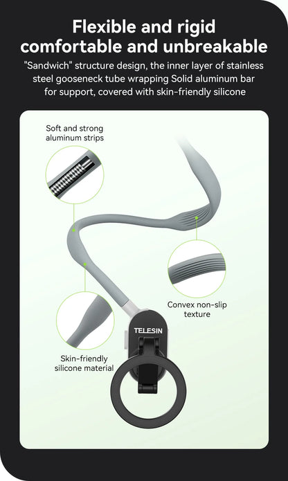 TELESIN Silicone Magnetic Neck Mount Quick Release Hold for Iphone 15 14 13 12 11 10 SAMSUNG HUAWEI XIAOMI Phone Accessories