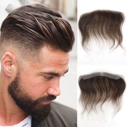 0.06mm Brown Straight Man Toupee V Style Frontal Hairline For Men 15cm Human Hair Ultra Thin Skin PU Men's Capillary Prosthesis