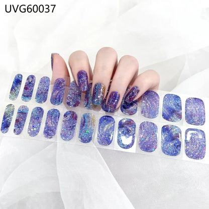 16/20/22Tips Semi-Cured Nail Wraps Simple Color Adhesive Waterproof Long Lasting Gel Nail Stickers set for UV Lamp Need Manicure