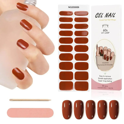 16/20/22Tips Semi-Cured Nail Wraps Simple Color Adhesive Waterproof Long Lasting Gel Nail Stickers set for UV Lamp Need Manicure