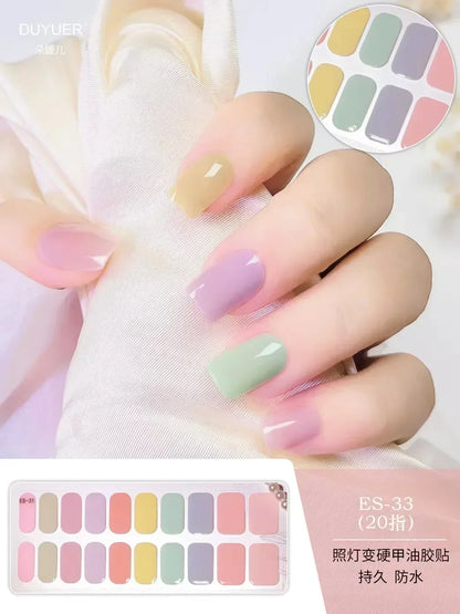 16/20/22Tips Semi-Cured Nail Wraps Simple Color Adhesive Waterproof Long Lasting Gel Nail Stickers set for UV Lamp Need Manicure