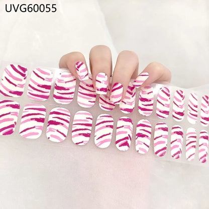 16/20/22Tips Semi-Cured Nail Wraps Simple Color Adhesive Waterproof Long Lasting Gel Nail Stickers set for UV Lamp Need Manicure
