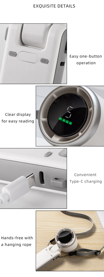 2024 New Portable Handheld Personal Rechargeable Desk Fan LED Digital Display 180°Adjustable Rechargeable Air Fan , 5 Speed Win