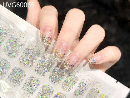 16/20/22Tips Semi-Cured Nail Wraps Simple Color Adhesive Waterproof Long Lasting Gel Nail Stickers set for UV Lamp Need Manicure