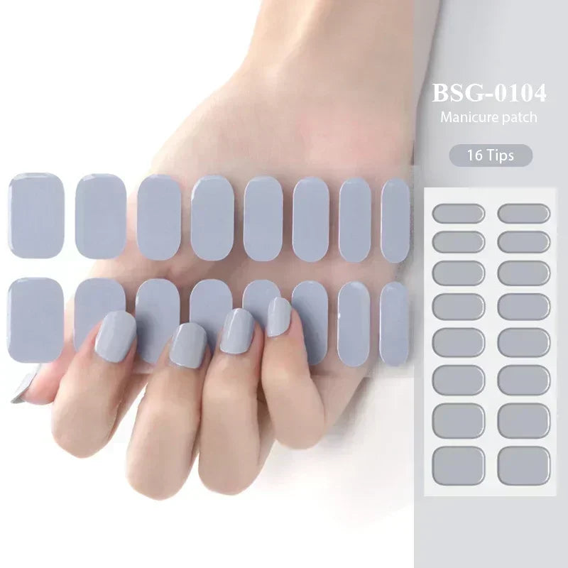 16/20/22Tips Semi-Cured Nail Wraps Simple Color Adhesive Waterproof Long Lasting Gel Nail Stickers set for UV Lamp Need Manicure