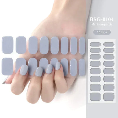 16/20/22Tips Semi-Cured Nail Wraps Simple Color Adhesive Waterproof Long Lasting Gel Nail Stickers set for UV Lamp Need Manicure
