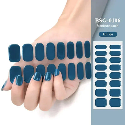16/20/22Tips Semi-Cured Nail Wraps Simple Color Adhesive Waterproof Long Lasting Gel Nail Stickers set for UV Lamp Need Manicure
