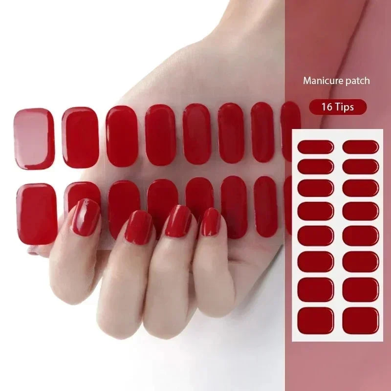 16/20/22Tips Semi-Cured Nail Wraps Simple Color Adhesive Waterproof Long Lasting Gel Nail Stickers set for UV Lamp Need Manicure