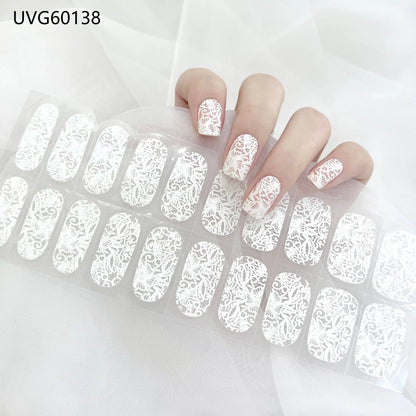 16/20/22Tips Semi-Cured Nail Wraps Simple Color Adhesive Waterproof Long Lasting Gel Nail Stickers set for UV Lamp Need Manicure
