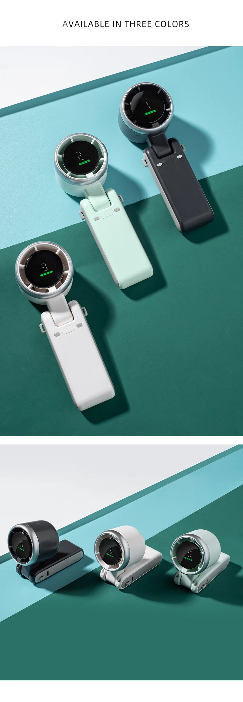 2024 New Portable Handheld Personal Rechargeable Desk Fan LED Digital Display 180°Adjustable Rechargeable Air Fan , 5 Speed Win