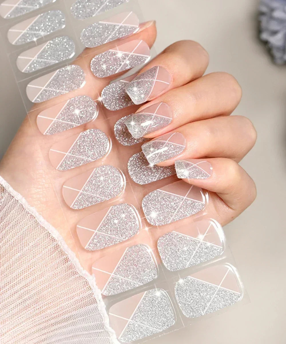 16/20/22Tips Semi-Cured Nail Wraps Simple Color Adhesive Waterproof Long Lasting Gel Nail Stickers set for UV Lamp Need Manicure