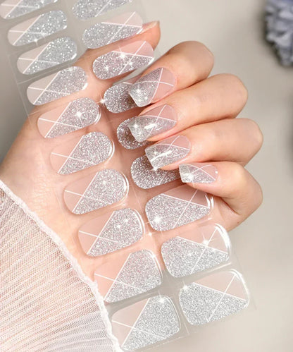 16/20/22Tips Semi-Cured Nail Wraps Simple Color Adhesive Waterproof Long Lasting Gel Nail Stickers set for UV Lamp Need Manicure