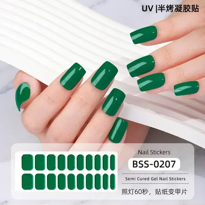 16/20/22Tips Semi-Cured Nail Wraps Simple Color Adhesive Waterproof Long Lasting Gel Nail Stickers set for UV Lamp Need Manicure
