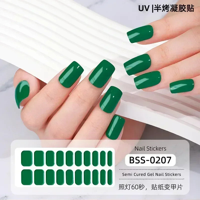 16/20/22Tips Semi-Cured Nail Wraps Simple Color Adhesive Waterproof Long Lasting Gel Nail Stickers set for UV Lamp Need Manicure