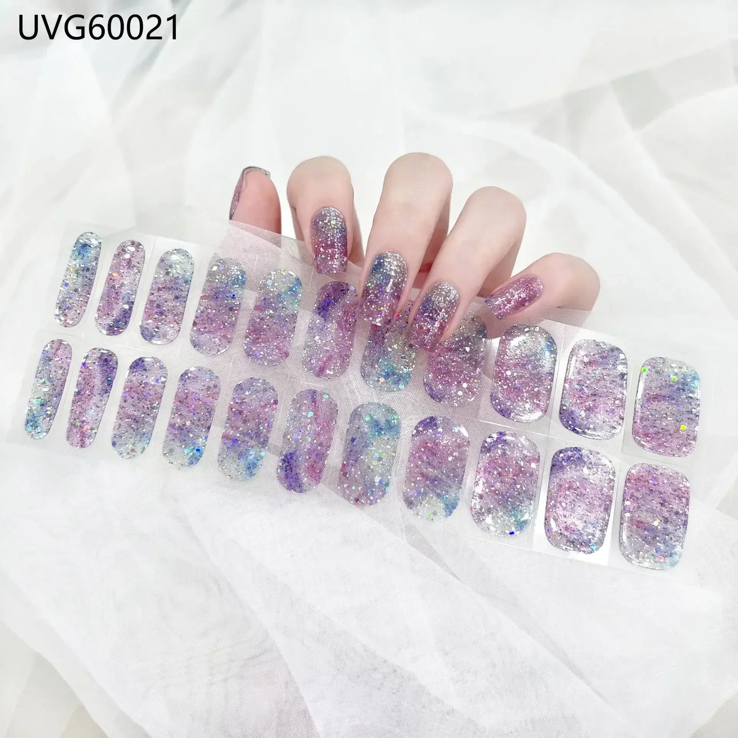 16/20/22Tips Semi-Cured Nail Wraps Simple Color Adhesive Waterproof Long Lasting Gel Nail Stickers set for UV Lamp Need Manicure