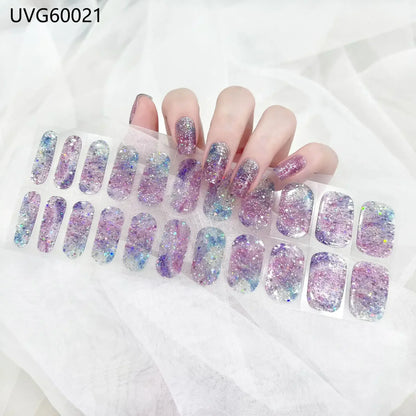 16/20/22Tips Semi-Cured Nail Wraps Simple Color Adhesive Waterproof Long Lasting Gel Nail Stickers set for UV Lamp Need Manicure