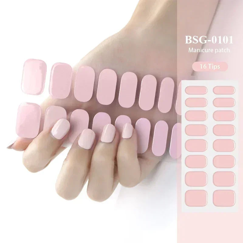 16/20/22Tips Semi-Cured Nail Wraps Simple Color Adhesive Waterproof Long Lasting Gel Nail Stickers set for UV Lamp Need Manicure