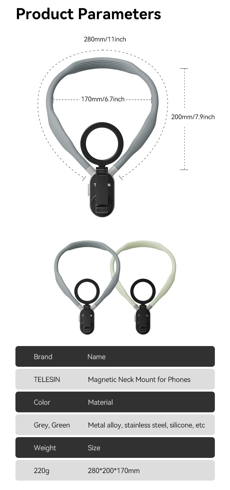 TELESIN Silicone Magnetic Neck Mount Quick Release Hold for Iphone 15 14 13 12 11 10 SAMSUNG HUAWEI XIAOMI Phone Accessories