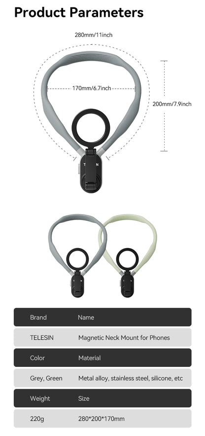 TELESIN Silicone Magnetic Neck Mount Quick Release Hold for Iphone 15 14 13 12 11 10 SAMSUNG HUAWEI XIAOMI Phone Accessories