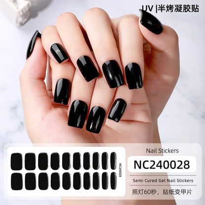 16/20/22Tips Semi-Cured Nail Wraps Simple Color Adhesive Waterproof Long Lasting Gel Nail Stickers set for UV Lamp Need Manicure