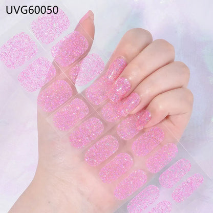 16/20/22Tips Semi-Cured Nail Wraps Simple Color Adhesive Waterproof Long Lasting Gel Nail Stickers set for UV Lamp Need Manicure