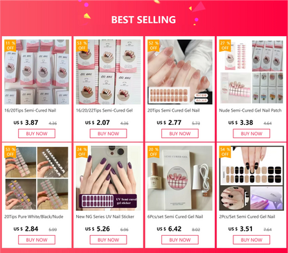 16/20/22Tips Semi-Cured Nail Wraps Simple Color Adhesive Waterproof Long Lasting Gel Nail Stickers set for UV Lamp Need Manicure