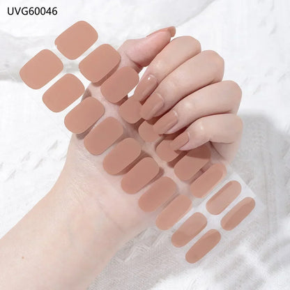 16/20/22Tips Semi-Cured Nail Wraps Simple Color Adhesive Waterproof Long Lasting Gel Nail Stickers set for UV Lamp Need Manicure