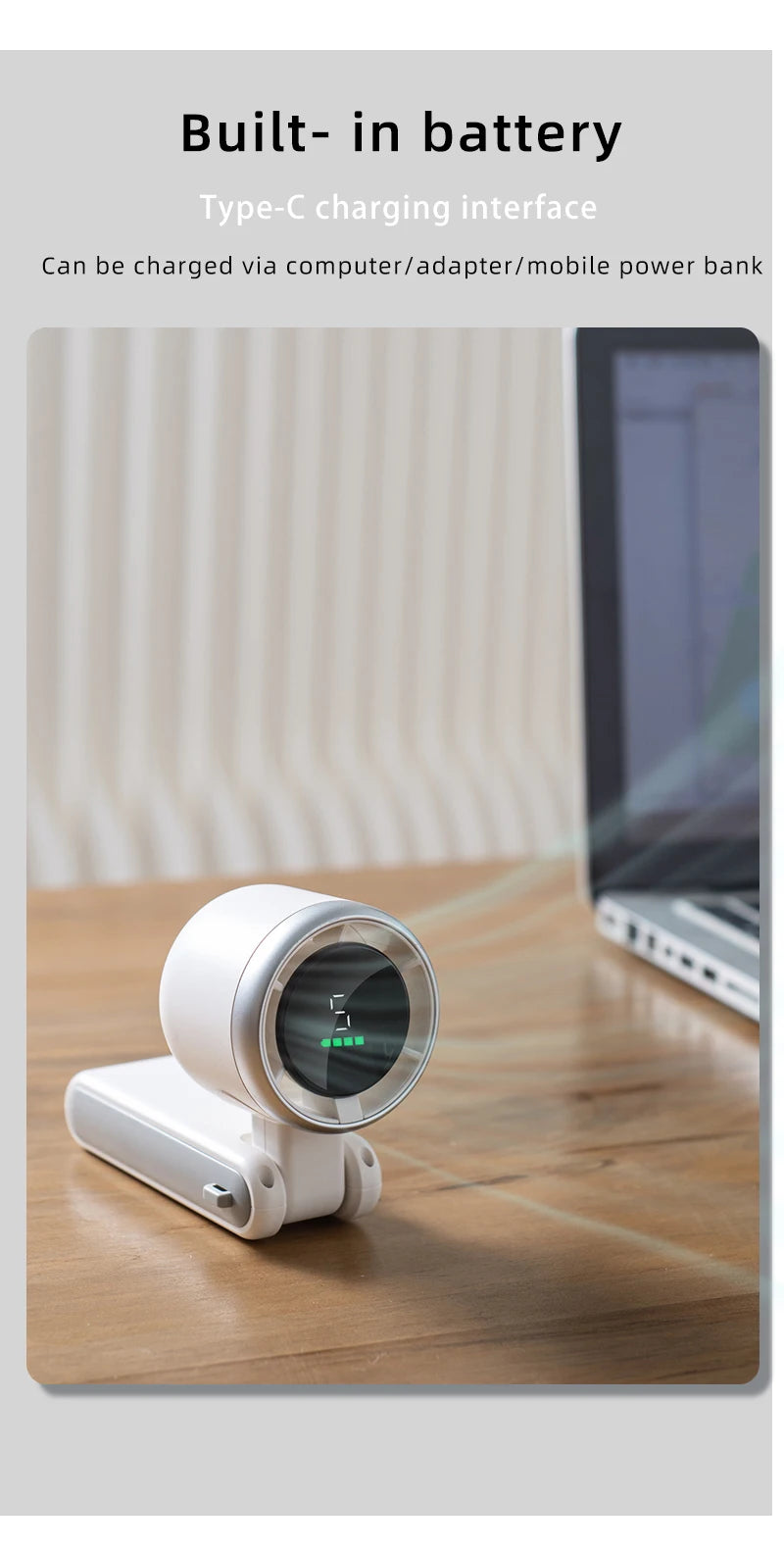 2024 New Portable Handheld Personal Rechargeable Desk Fan LED Digital Display 180°Adjustable Rechargeable Air Fan , 5 Speed Win