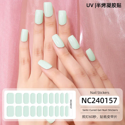 16/20/22Tips Semi-Cured Nail Wraps Simple Color Adhesive Waterproof Long Lasting Gel Nail Stickers set for UV Lamp Need Manicure