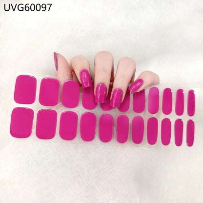 16/20/22Tips Semi-Cured Nail Wraps Simple Color Adhesive Waterproof Long Lasting Gel Nail Stickers set for UV Lamp Need Manicure
