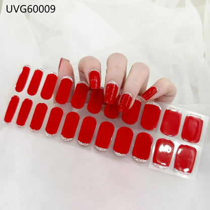 16/20/22Tips Semi-Cured Nail Wraps Simple Color Adhesive Waterproof Long Lasting Gel Nail Stickers set for UV Lamp Need Manicure