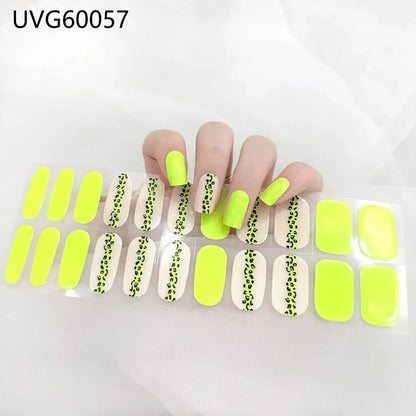16/20/22Tips Semi-Cured Nail Wraps Simple Color Adhesive Waterproof Long Lasting Gel Nail Stickers set for UV Lamp Need Manicure
