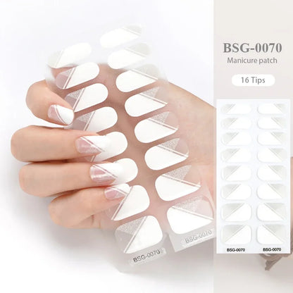 16/20/22Tips Semi-Cured Nail Wraps Simple Color Adhesive Waterproof Long Lasting Gel Nail Stickers set for UV Lamp Need Manicure