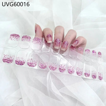 16/20/22Tips Semi-Cured Nail Wraps Simple Color Adhesive Waterproof Long Lasting Gel Nail Stickers set for UV Lamp Need Manicure