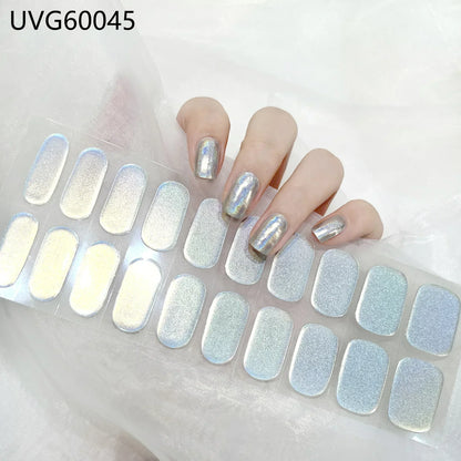 16/20/22Tips Semi-Cured Nail Wraps Simple Color Adhesive Waterproof Long Lasting Gel Nail Stickers set for UV Lamp Need Manicure
