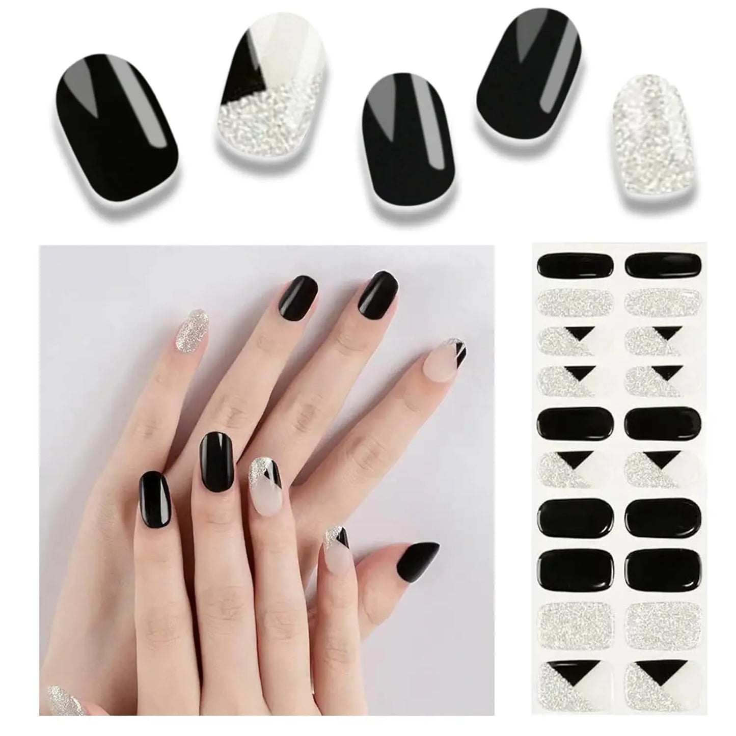 16/20/22Tips Semi-Cured Nail Wraps Simple Color Adhesive Waterproof Long Lasting Gel Nail Stickers set for UV Lamp Need Manicure