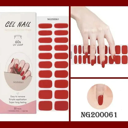 16/20/22Tips Semi-Cured Nail Wraps Simple Color Adhesive Waterproof Long Lasting Gel Nail Stickers set for UV Lamp Need Manicure