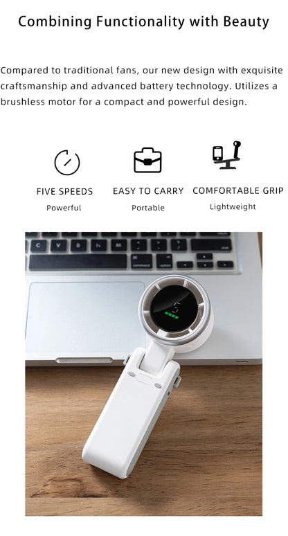 2024 New Portable Handheld Personal Rechargeable Desk Fan LED Digital Display 180°Adjustable Rechargeable Air Fan , 5 Speed Win