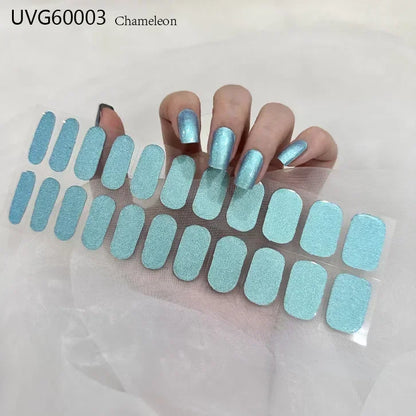 16/20/22Tips Semi-Cured Nail Wraps Simple Color Adhesive Waterproof Long Lasting Gel Nail Stickers set for UV Lamp Need Manicure
