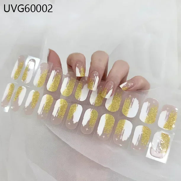 16/20/22Tips Semi-Cured Nail Wraps Simple Color Adhesive Waterproof Long Lasting Gel Nail Stickers set for UV Lamp Need Manicure