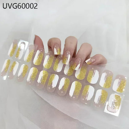 16/20/22Tips Semi-Cured Nail Wraps Simple Color Adhesive Waterproof Long Lasting Gel Nail Stickers set for UV Lamp Need Manicure