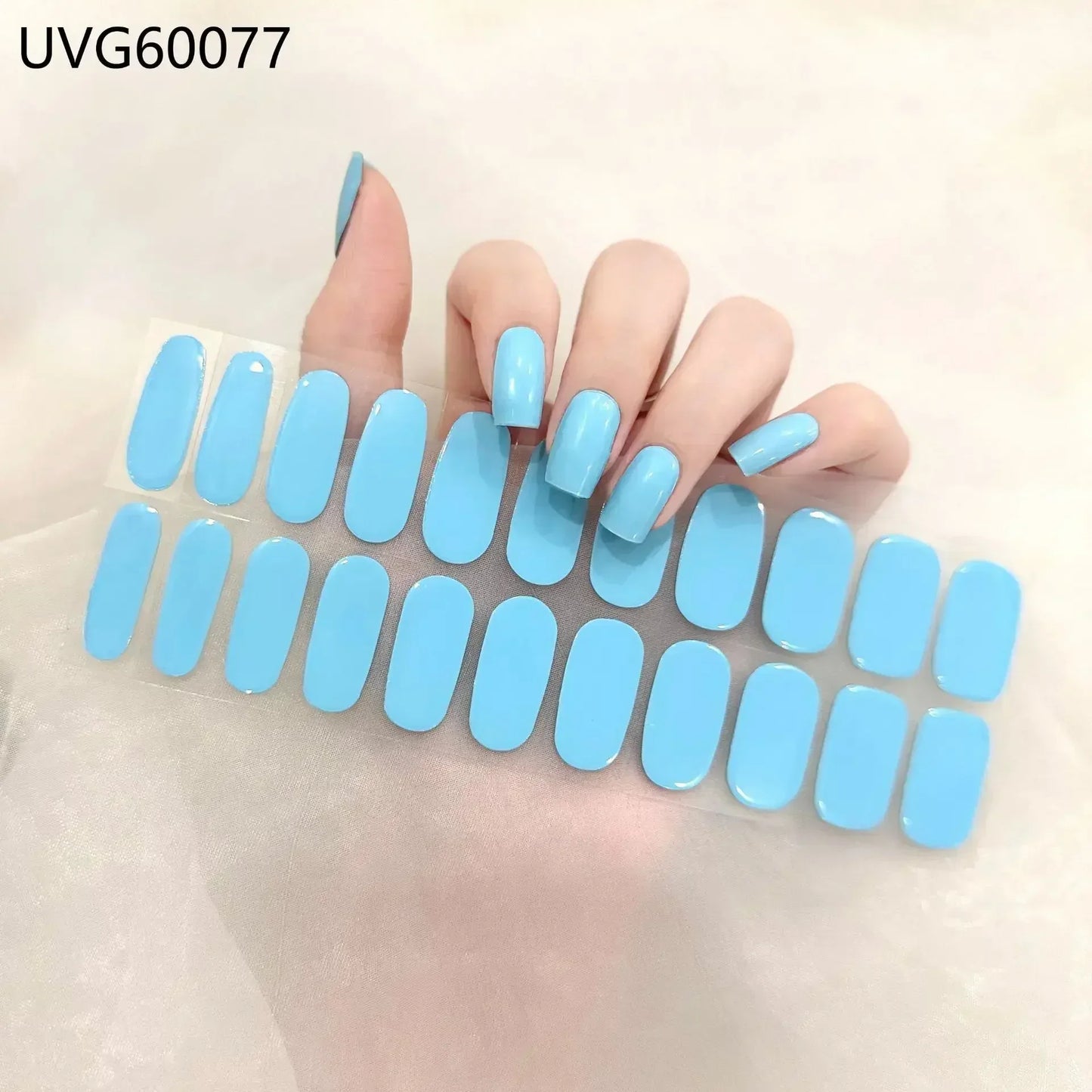 16/20/22Tips Semi-Cured Nail Wraps Simple Color Adhesive Waterproof Long Lasting Gel Nail Stickers set for UV Lamp Need Manicure