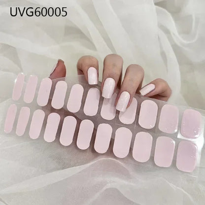 16/20/22Tips Semi-Cured Nail Wraps Simple Color Adhesive Waterproof Long Lasting Gel Nail Stickers set for UV Lamp Need Manicure