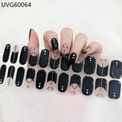 16/20/22Tips Semi-Cured Nail Wraps Simple Color Adhesive Waterproof Long Lasting Gel Nail Stickers set for UV Lamp Need Manicure