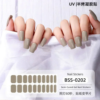 16/20/22Tips Semi-Cured Nail Wraps Simple Color Adhesive Waterproof Long Lasting Gel Nail Stickers set for UV Lamp Need Manicure